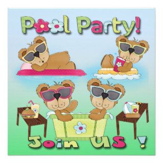 Teddy Bear Pool Party Invitations