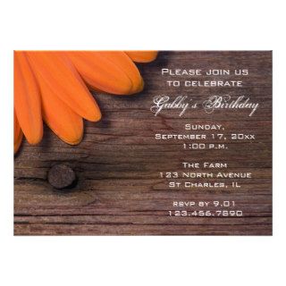 Rustic Orange Daisy Birthday Party Invitation