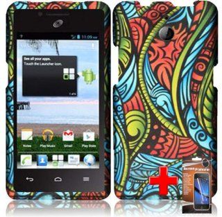 Huawei Ascend Plus H881c (StraightTalk) 2 Piece Snap On Rubberized Hard Plastic Image Case Cover, Abtract Animal Print Cover + LCD Clear Screen Saver Protector Cell Phones & Accessories