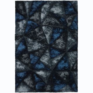 Mandara Hand woven Geometric Blue/ Grey Shag Rug Mandara 5x8   6x9 Rugs