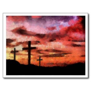 3 Crosses Sunset painting Post Card