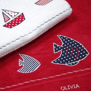 personalised red swimming towel by jolly fine