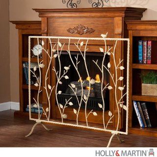 Bird and Branch French Vanilla Fireplace Screen (White) (32.5"H x 38.75"W x 12.75"D)  