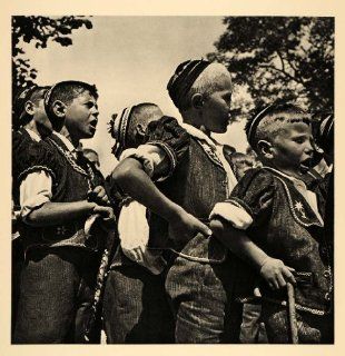 1938 Gruyeres Switzerland Boys Swiss Costume Children   Original Photogravure   Prints
