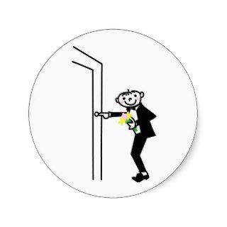 Cartoon Groom Rings Doorbell Round Sticker