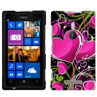 Nokia Lumia 925 Hot Pink Hearts on Black Phone Case Cover Cell Phones & Accessories