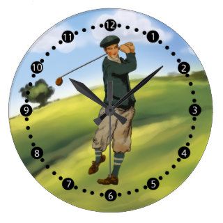 Vintage look Golfer Golf taking a swing Wall Clocks