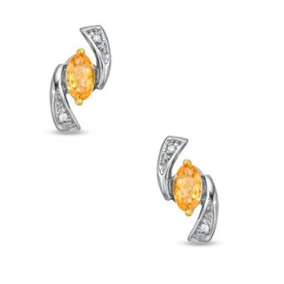 0mm Oval Citrine and Diamond Accent Boomerang Earrings in 10K White