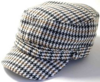 713CD Beige Grey Black Houndstooth Conductor Military Cadet Hat for Women