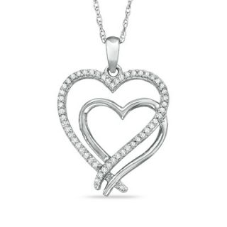 CT. T.W. Diamond Double Heart Pendant in Sterling Silver   Zales