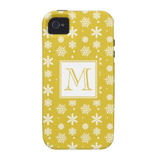 Yellow and White Snowflakes Pattern 1 with Monogra iPhone 4/4S Covers
