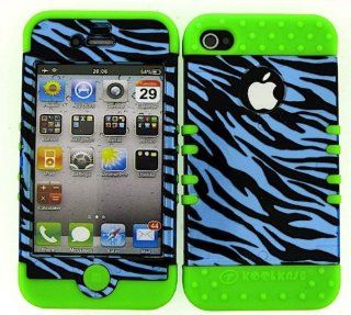 BUMPER CASE FOR IPHONE 4 SOFT LIME GREEN SKIN HARD TRANS BLUE ZEBRA COVER Cell Phones & Accessories