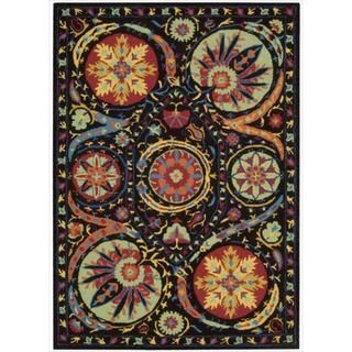 Hand tufted Suzani Black/ Multicolor Floral Medallion Rug (2'6 x 4') Nourison Accent Rugs