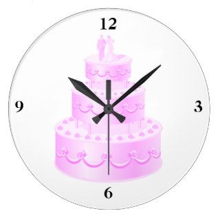 Forever Love Pink Wedding Cake Wall Clocks