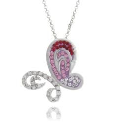 Dolce Giavonna Sterling Silver Pink, Red and White Crystal Butterfly Necklace Dolce Giavonna Crystal, Glass & Bead Necklaces