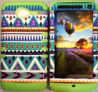 Cellphone Trendz (TM) Hybrid High Impact Bumper Case Blue Green Aztec Tribal / Lime Green Silicone for Motorola Electrify M XT901 Cell Phones & Accessories
