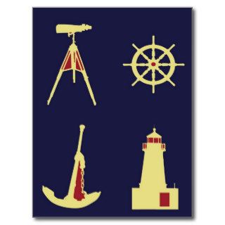 Binoculars, Anchor, Ship's Helm and Lighthouse Postcards