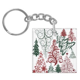 Red Green Holiday Christmas Tree Pattern Key Chain