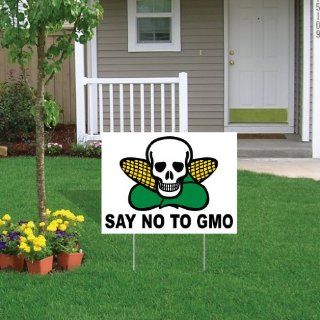 Set of 6 Say No To GMOs Signs 18"x24" Yard Signs with Stakes  Patio, Lawn & Garden