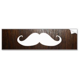 Funny White Mustache on oak wood background Bumper Sticker