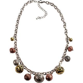 Alexa Starr Burnished Silver Chain Necklace With Textured Burnished Tri tone Bead Drop Offs