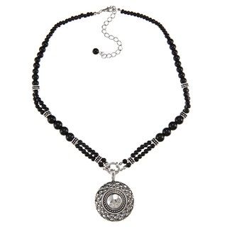 Crystale Silvertone Genuine Black Onyx Bead Disc Necklace Crystale Gemstone Necklaces