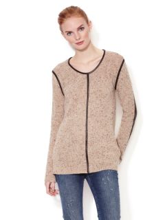 Wool Blend Scoopneck Sweater with Leather Piping by Eighteen68