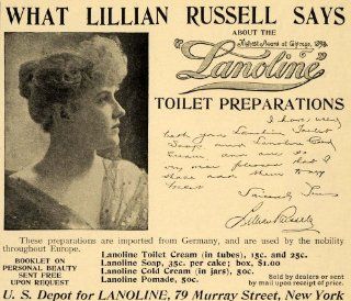 1895 Ad Lillian Russell Lanolin Cold Cream Soap Pomade   Original Print Ad  