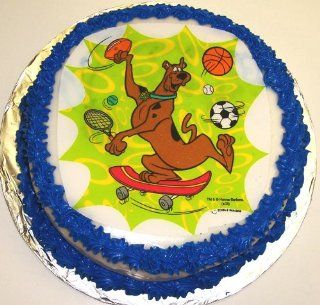 Scooby Doo Chocolate Chip Decorated Cake Single Layer 8" Round Blue Trim  Grocery & Gourmet Food
