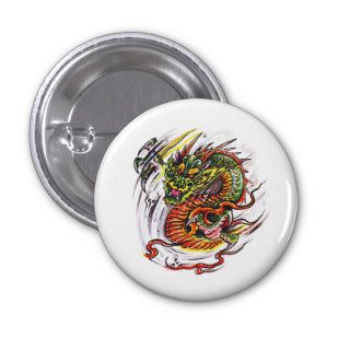 Cool cartoon tattoo symbol oriental Dragon Pinback Buttons