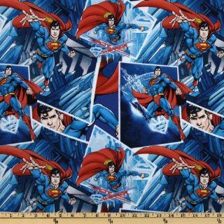 44'' Wide Superman Arctic Warrior Packed Superman Poses Blue Fabric By The Yard