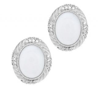 Judith Ripka Sterling Oval White Agate & Diamonique Button Earrings —