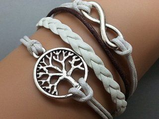 Life Tree Bracelet Infinity bracelet White and Brown wax cord White Braided Leather Antique Sliver Friendship Gifts 2418r Jewelry