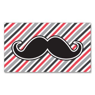Retro gray red stripes black handlebar mustache business card template