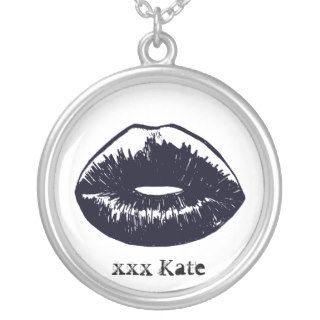 Black Goth Kiss Pendant Necklace