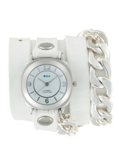 Womens White Leather & Silver Wrap Watch by La Mer Collections