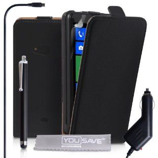 Nokia Lumia 625 Case Black Genuine Leather Flip Cover With Stylus Pen And Car Charger Cell Phones & Accessories