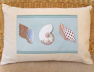hand painted sea shells cushion by edwina cooper designs