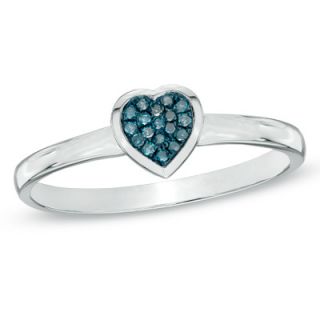 Enhanced Blue Diamond Accent Heart Ring in Sterling Silver   Zales