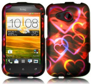 For Cricket HTC Desire C Hard Design Cover Case Colorful Hearts Accessory Cell Phones & Accessories