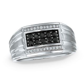 Mens Black Sapphire and Diamond Accent Ring in Sterling Silver   Size