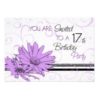 Purple Floral 17th Birthday Party Invitation Cards