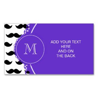 Black Mustache Pattern, Purple Monogram Business Card