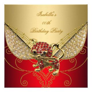 Gold Red Cat Elegant Birthday Party Invitation