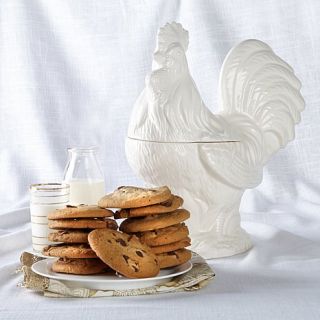 Jeffrey Banks White Rooster Jar with David's Chocolate Chunk Cookies