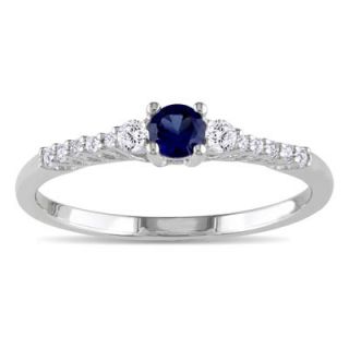 Lab Created Blue and White Sapphire Promise Ring in Sterling Silver