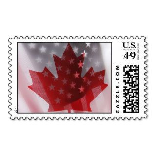 USA and Canada flags postage stamp