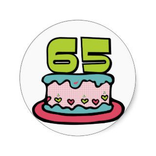 65 Year Old Birthday Cake Round Stickers
