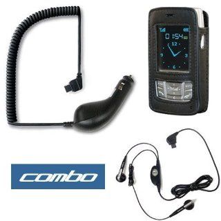 3 Piece Value OEM Original Combo Pack Of Samsung SGH T629, T629 Includes Vehicle Cigarette Lighter Power Charger with IC Chip CAD300MBEB + Protective Pouch Leather Case WT17200000109 + Stereo Earbud Handsfree Headset with Send End Button AEP420SBEB Cell 