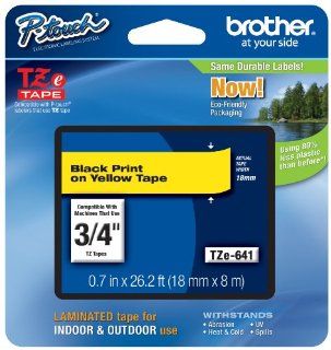 Brother Tape, Black on Yellow, 18mm (TZe641)   Retail Packaging